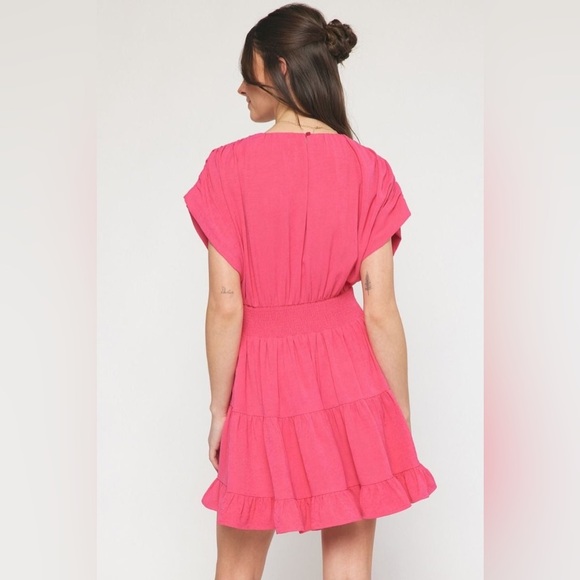 ENTRO Royalty's V-neck Tiered Dress Pink SZ LG - Picture 2 of 6